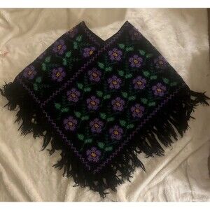 Floral Black and Purple Poncho